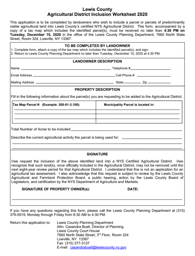 Lewis County Agricultural District Inclusion Worksheet 2020